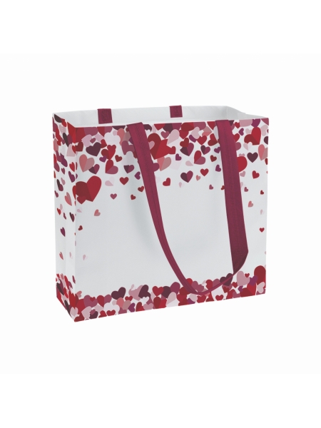 Shopper Valentine's day in TNT laminato 40x35x12 cm con soffietto e manici lunghi
