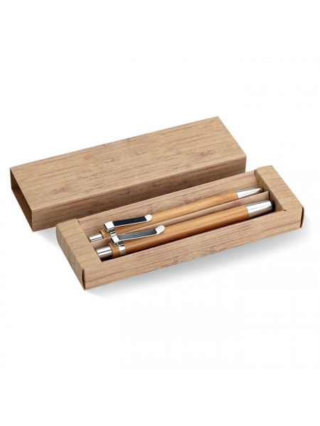 Set con penne personalizzate e matita in bambù