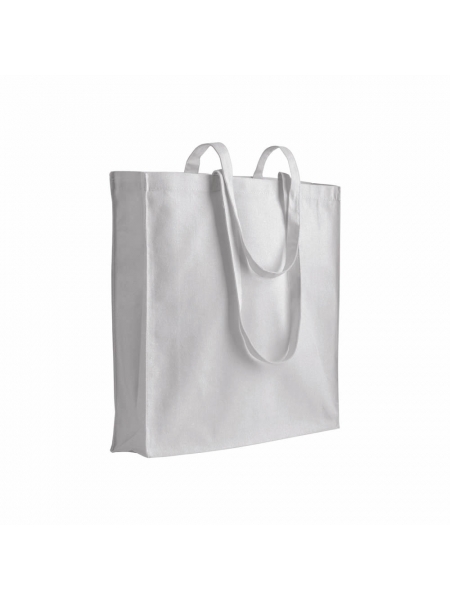 Shopper in cotone bianca 180 gr - 38x42x8 cm manici lunghi e soffietto