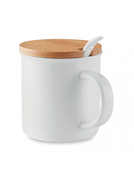 Tazza mug in porcellana con coperchio in bambù
