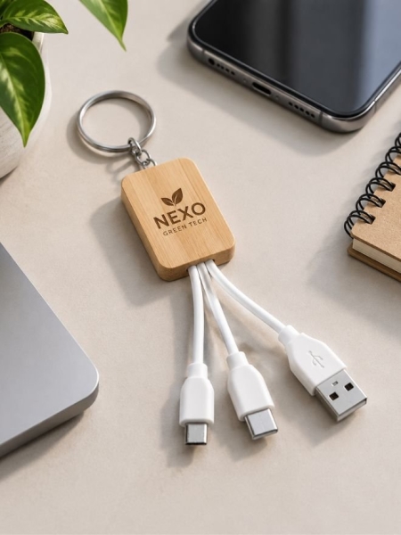 Cavo usb personalizzato 3 in 1 con cover in bambù