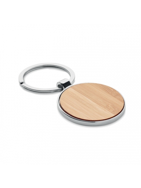 Portachiavi rotondo in bamboo e lega di zinco