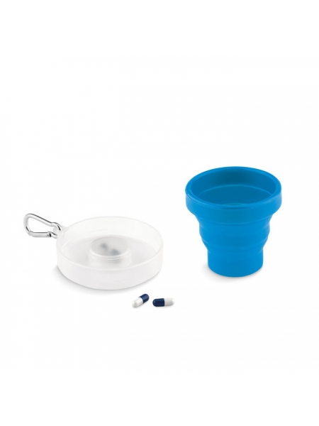 Dispender pillole personalizzato con bicchiere e moschettone