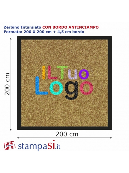 Zerbino intarsiato personalizzato quadrato cm 200x200 con bordo