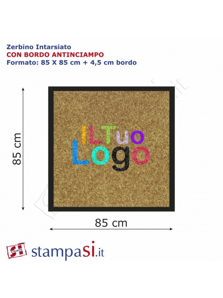 Zerbino intarsiato personalizzato quadrato cm 85x85 con bordo