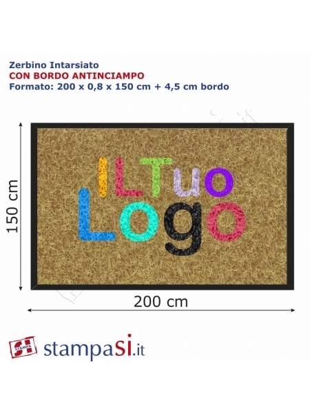 Zerbino intarsiato personalizzato rettangolare cm 200x150 con bordo