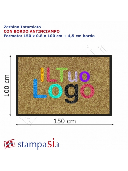 Zerbino con logo aziendale intarsiato personalizzato rettangolare cm 150x100