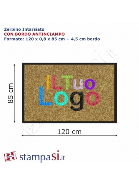 Zerbino intarsiato personalizzato rettangolare cm 120x85 con bordo