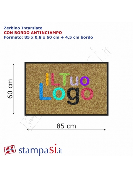 Zerbino intarsiato personalizzato rettangolare cm 85x60 con bordo