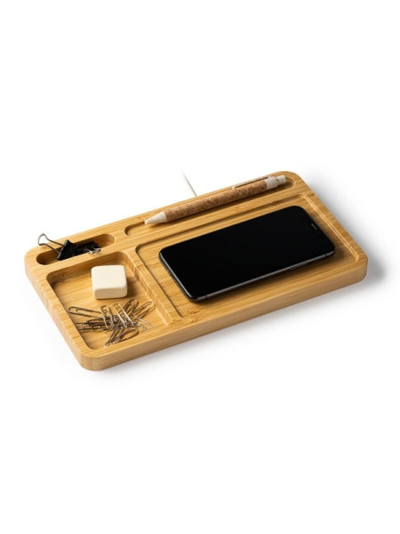Caricatore wireless e organizer da scrivania in bamboo personalizzato Roly Core 5W