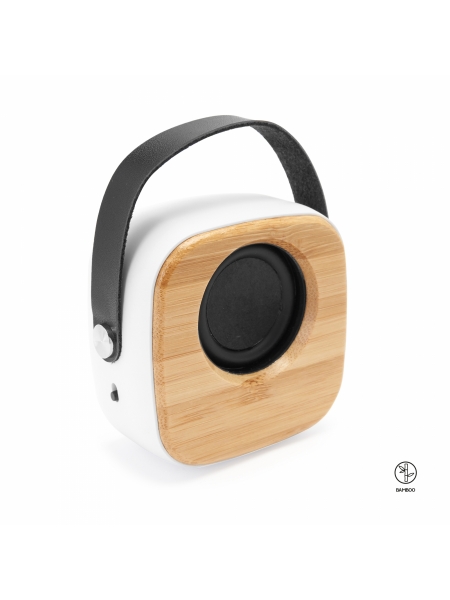 Altoparlante bluetooth portatile personalizzato con frontale in bamboo naturale Alesso Roly