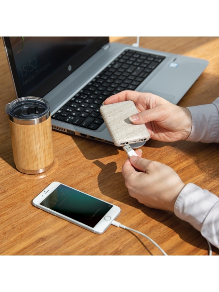 Power bank tascabile in paglia di grano personalizzato Eco 5000 mAh