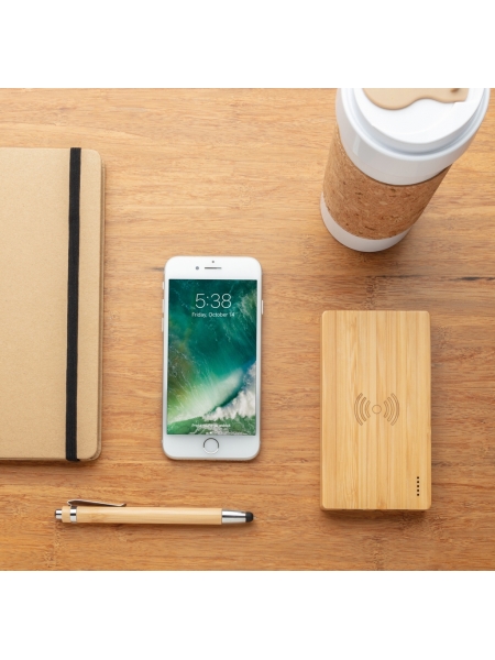 Power bank wireless in bamboo personalizzato Braden 4000 mAh