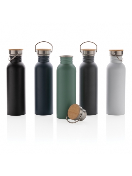 Borraccia acciaio inox personalizzata con design moderno e tappo in bamboo da 700 ml