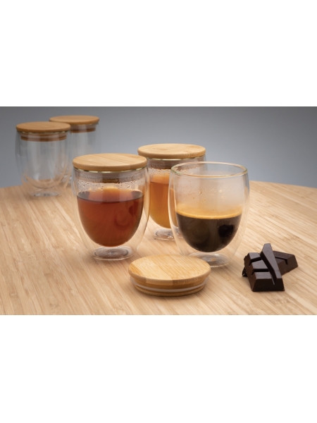 Bicchiere in vetro con tappo in bamboo personalizzato Clarence 250 ml