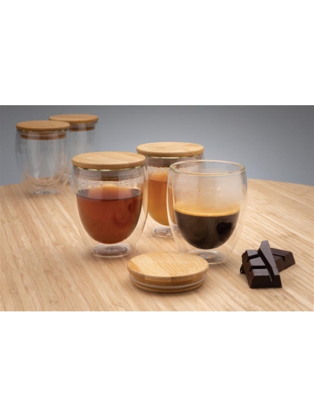 Set bicchieri in vetro borosilicato personalizzato Bamboo Cap 250 ml