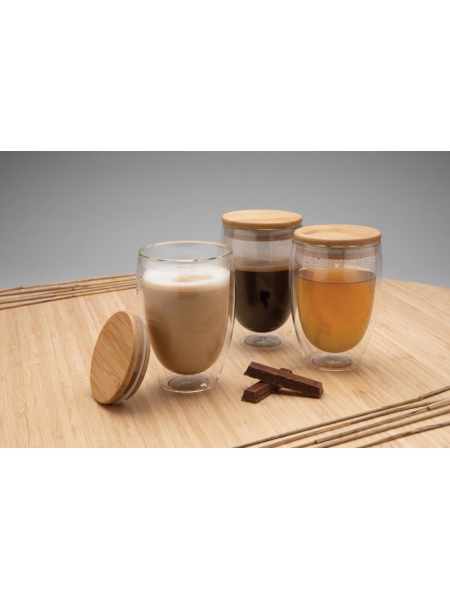 Set bicchieri in vetro e bamboo personalizzato Big 350 ml