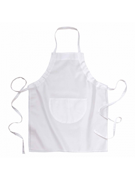 Grembiule bianco lungo in cotone e poliestere 65x80 cm con tasca frontale