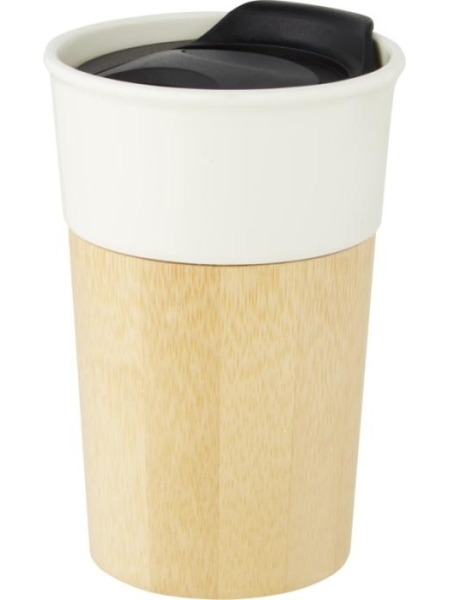 Tazza in porcellana e coperchio sottobicchiere in bamboo