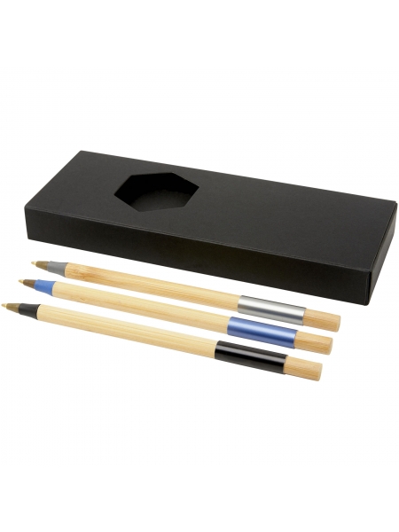 Set scrittura con tre penne in bamboo personalizzato Kerf