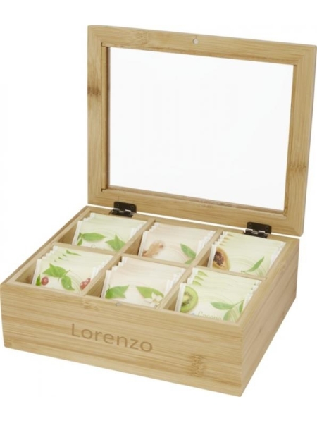 Scatola per bustine da tè in bamboo personalizzata Seasons Ocre