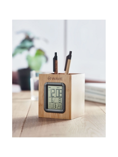Portapenne da ufficio in bamboo con stazione meteo personalizzato Manila