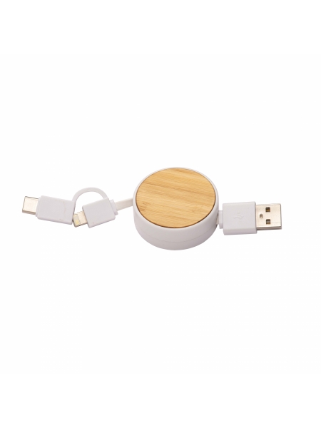 Cavo retrattile in bambù con adattatore USB