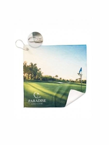 Asciugamano golf personalizzato in full color in policotone 30 x 30 cm