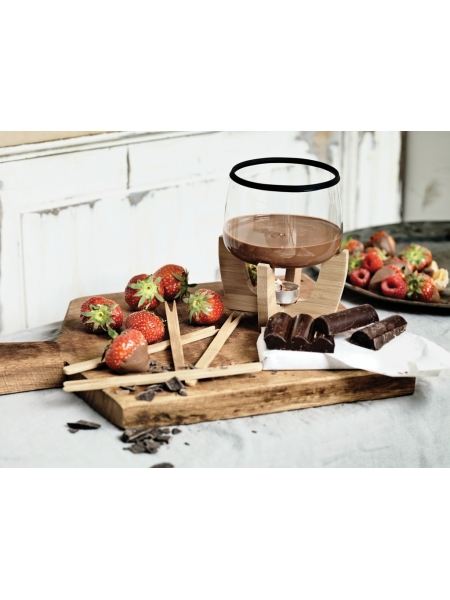 Set fonduta cioccolato in bambù e vetro Cocoa