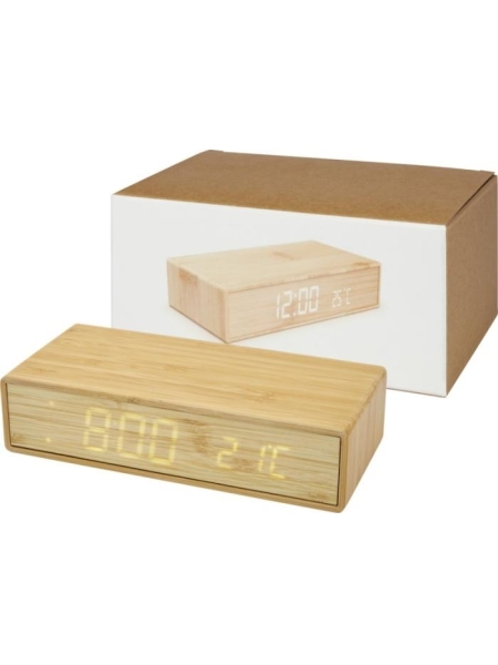 Caricatore wireless in bamboo con orologio Minata