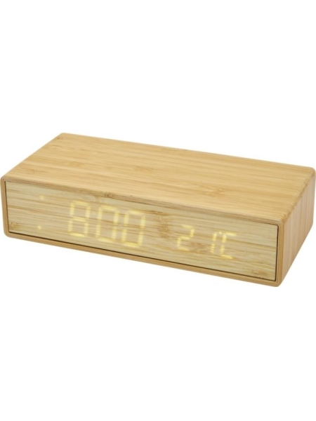 Caricatore wireless in bamboo con orologio personalizzato Minata