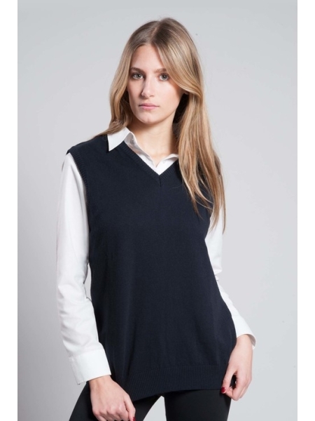 Pullover smanicato donna in cotone con scollo a V