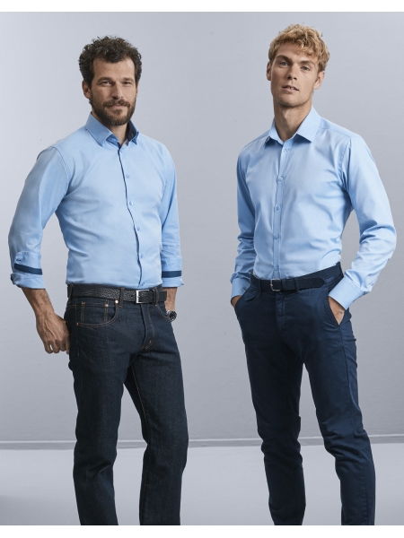 Camicia sartoriale uomo LS Contrast Herringbone Russell Collection