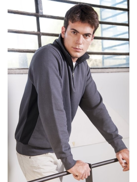 Felpa da uomo collo zip con fianchetti a contrasto