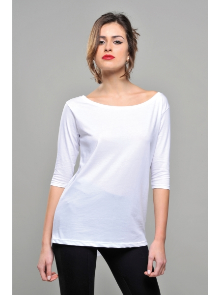 Maglia personalizzata donna back longer scollatura ampia manica 3/4