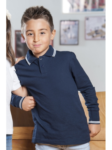 Polo bambino manica lunga trim piquet