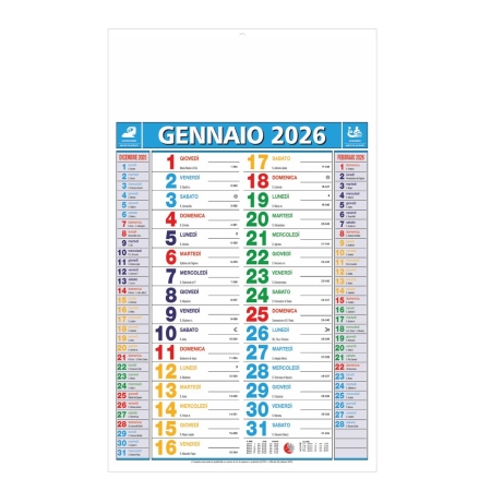 Calendario olandese multicolor 12 fogli trimestrale