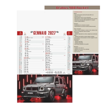 Calendario Auto sportive trimestrale 12 fogli personalizzabile 28,8 x 47 cm