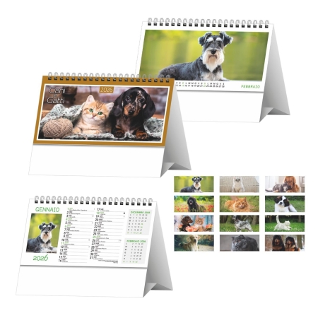 Calendari cani e gatti da tavolo trimestrali - 12 fogli