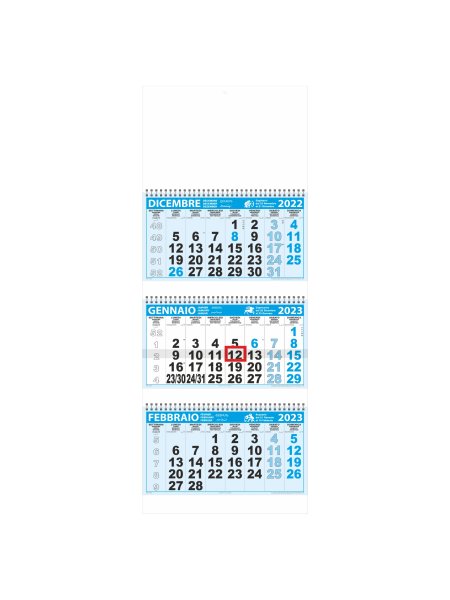 Calendario trittico a spirale con cursore