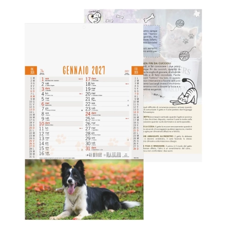 Calendario Cani e Gatti trimestrale personalizzabile 28,8 x 47 cm