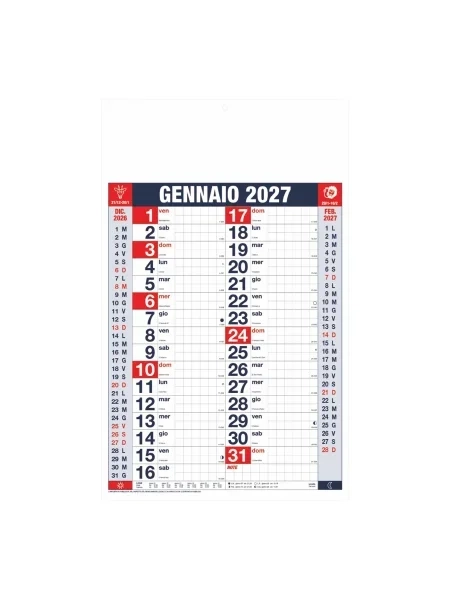 Calendari da parete personalizzabili olandesi quadrettati trimestrali 28,8 x 47 cm