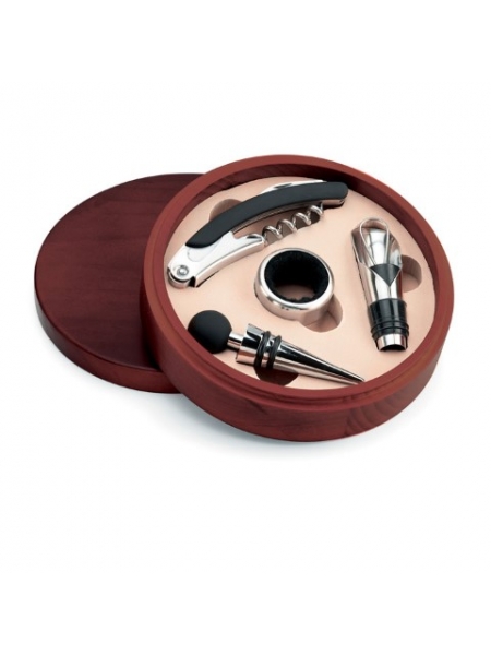 Set vino 4 pezzi in confezione di legno rotonda
