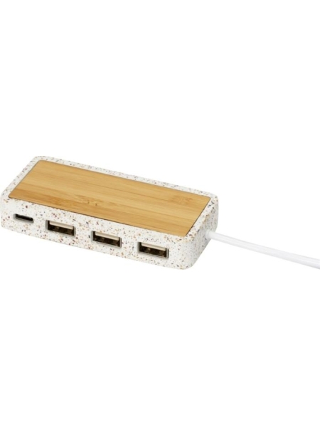 Hub USB 2.0 in roccia calcarea e bamboo personalizzato Terrazzo