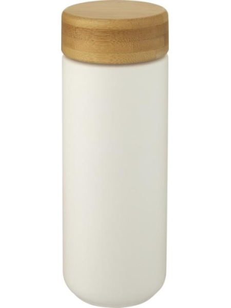 Bicchiere termico in ceramica con coperchio in bamboo personalizzato Lumi 300 ml