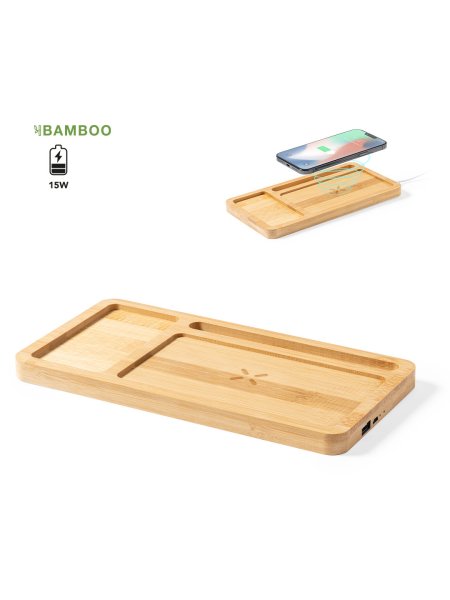 Caricatore wireless Organizer Golbar in bambù