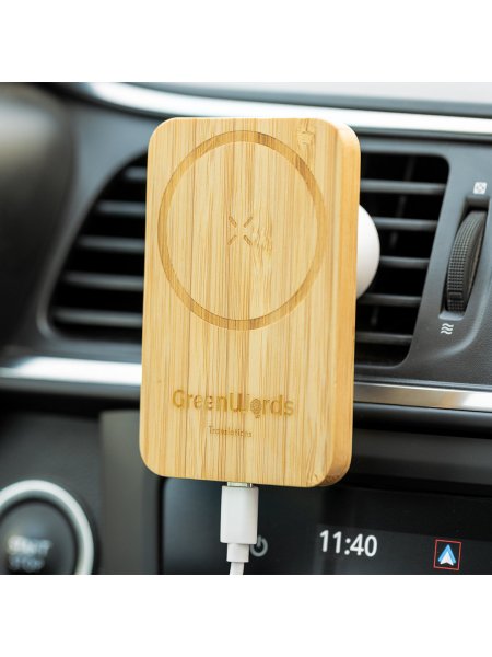Supporto smartphone per auto in bamboo con caricatore wireless