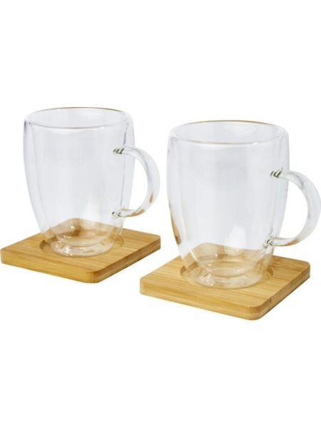 Set 2 tazzine caffè in vetro con sottobicchiere in bamboo personalizzato Seasons Manti 350 ml