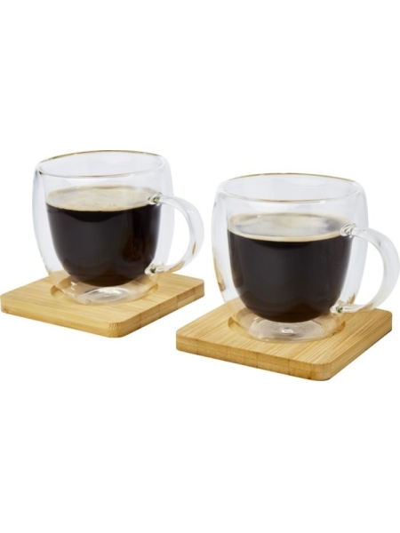 Set 2 tazzine caffè in vetro con sottobicchiere in bamboo personalizzato Seasons Manti 250 ml