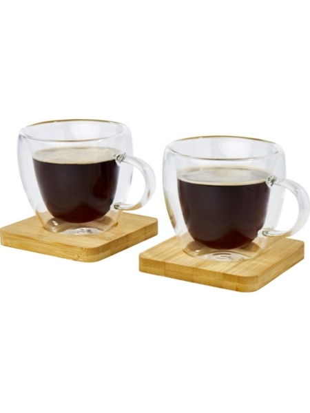 Set 2 tazzine caffè in vetro con sottobicchiere in bamboo personalizzato Seasons Manti 100 ml
